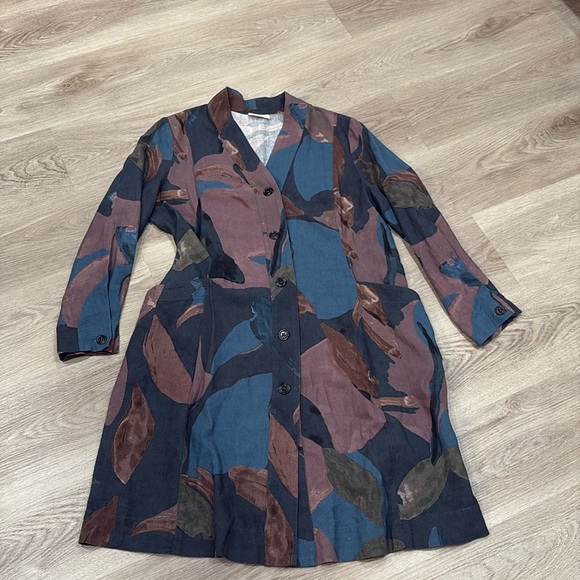 Poetry Abstract Brushstroke Button Down Linen Dress US 10 NEW - Picture 1 of 8